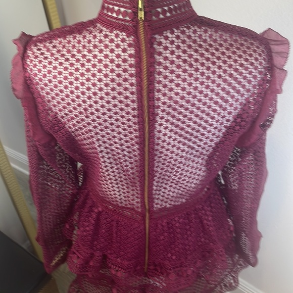 NWOT Retail $435 Self-Portrait Red SELF-PORTRAIT Dot Mesh Tiered Mini Dress - Picture 6 of 9